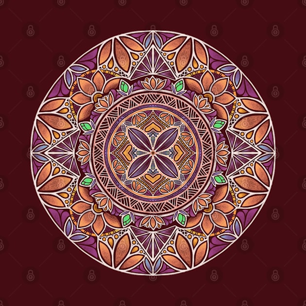 Floral Star Pacific Mandala white on purple by AprilAppleArt