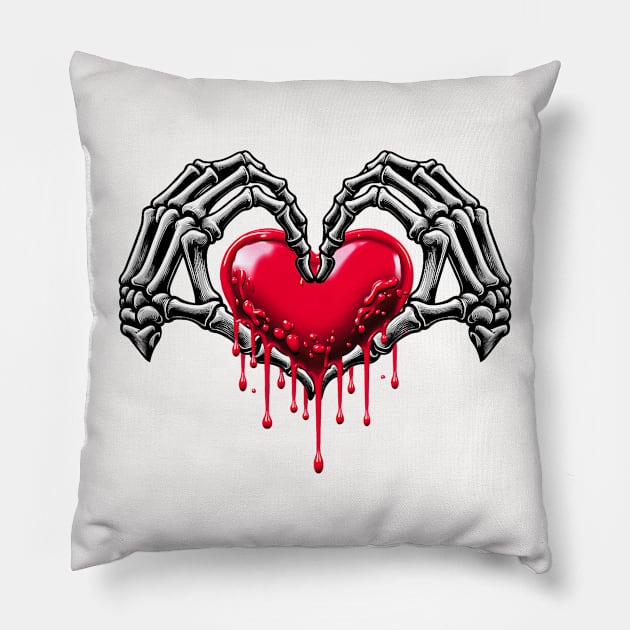 Skeleton Hand Heart Valentines Day Halloween Funny Bones Men Pillow by jadolomadolo