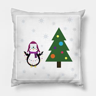 Penguin with garlands and tree Pillow