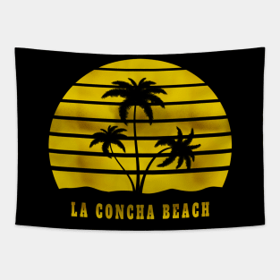 La Concha Beach, Spain Golden Sun Palm Trees Tapestry