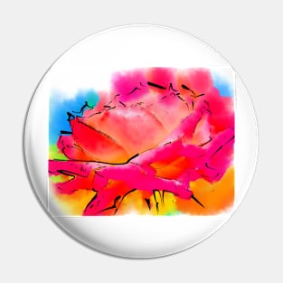 Pink and Orange Rose In Abstract Watercolor Pin