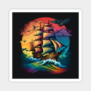 Multi coloured sailing ship Magnet