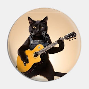 Cat holding guitar Pin