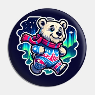 Cute Polar Bear - Nothern Lights Mascot Bear Pin