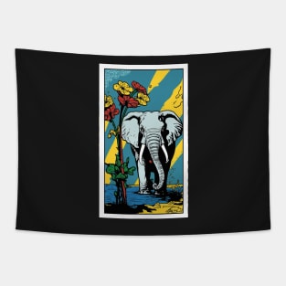 Elephant Vibrant Tropical Flower Tall Retro Vintage Digital Pop Art Portrait Tapestry