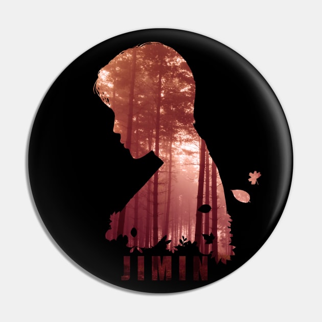 BTS Chim chim mochi Ji min side silhouette (red forest and leaves) - BTS Army kpop Pin by Vane22april