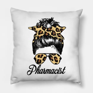 Pharmacist Messy Bun Leopard Pharmacy Tech PharmD Graduation Pillow