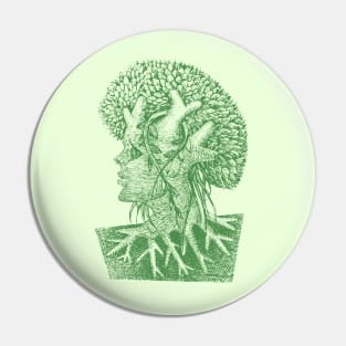 Forest God Soul Expression with Side Profile of a Man and His Head with Leafy Tree Branches Hand Drawn Illustration with Pen and Ink Cross Hatching Technique 4 Pin