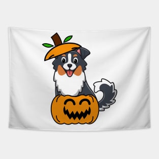 Cute Collie Dog is in a pumpkin Tapestry