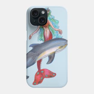 Mermaid Dolphin Woman Girl Female Swimming Ocean Animal Cetacean Aquatic Waves Red Blue Phone Case