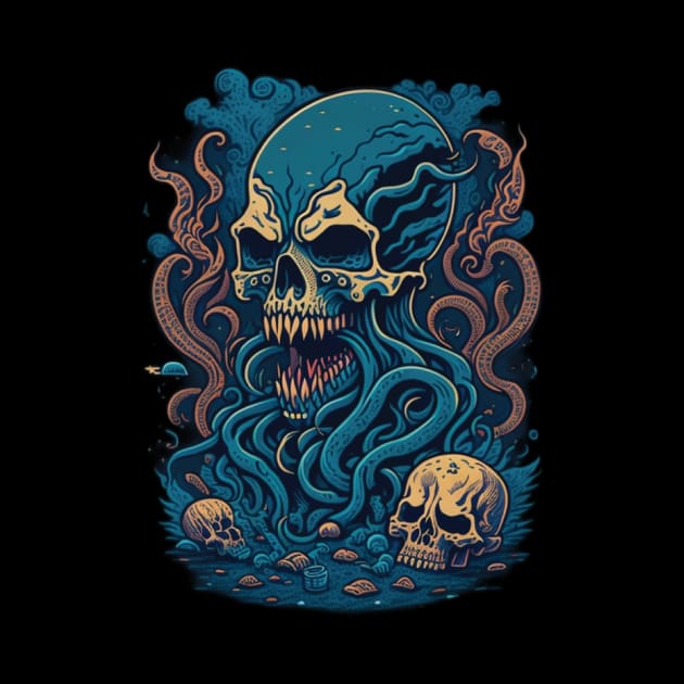 kraken with skull by lkn