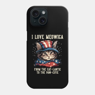 4th July Cat Lover, I Love Meowica Cute Patriotic Cat Phone Case