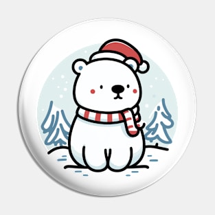 Cute Snowy Polar Winter Bear Santa Hat Scarf Holiday Pin