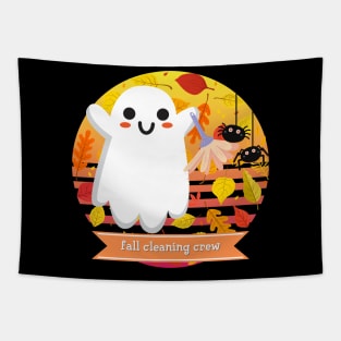 Halloween Cute Ghost Fall Cleaning Crew Tapestry