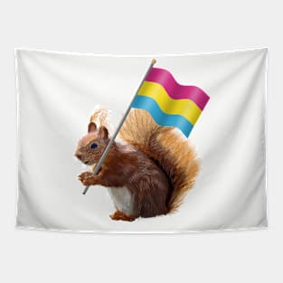 Red Squirrel holding a Pansexual Pride Flag Tapestry