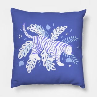 White and blue tiger in the jungle Pillow