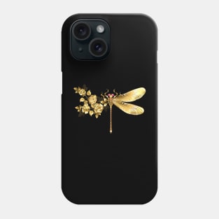 Golden flower dragonfly with rose Phone Case