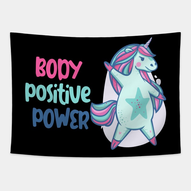 Body positive power -beautiful ight blue unicorn Tapestry by Frispa