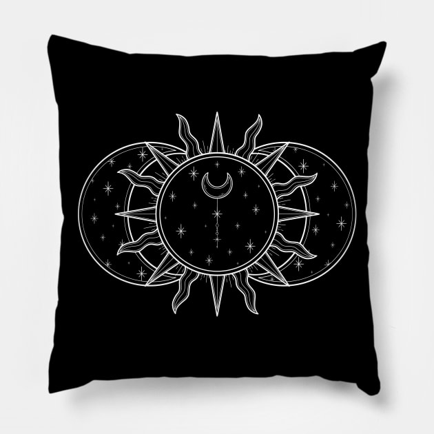 Vintage Celestial Sun and Moon Pillow by katieharperart