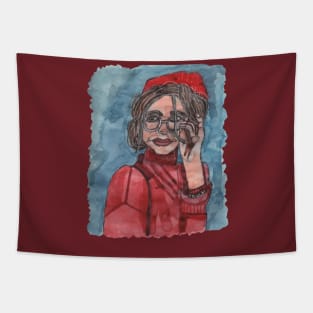 Woman in Red Sweater Tapestry