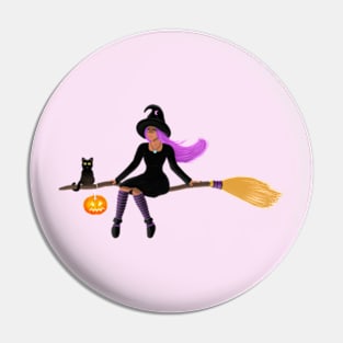 Witch on a broom Pin