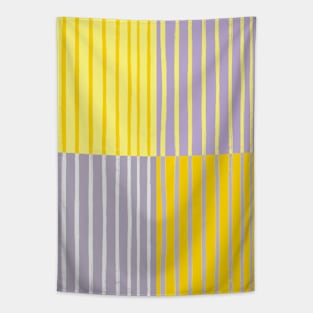 Grey and Yellow Brush Stroke Style Stripes Grid Tapestry