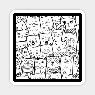 Black and White Cat Expressions Magnet