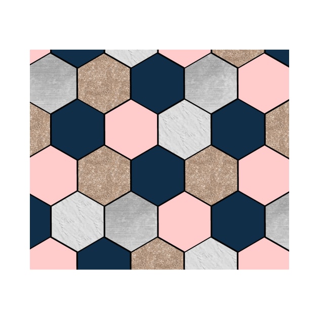 Navy and peach geometric hexagons by marbleco