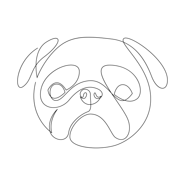 Pug - one line dog portrait by addillum