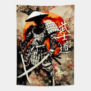 Bushido dual katana ronin samurai kanji black ink japan Tapestry