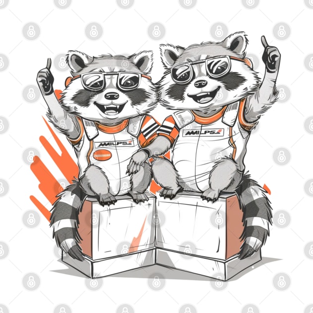 F1 funny Mclaren racoons, Lando Norris, Oscar Piastri, Formula 1 Graphic shirt (please send us a message if you want another custom design) by pitshopmerch@gmail.com