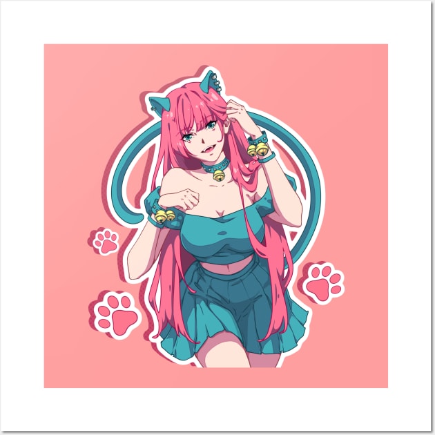 Kawaii Anime Neko Cat Girl With white hair | Art Print