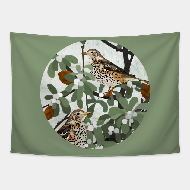 Mistlethrush inn Mistletoe Tapestry by KatherineBlowerDesigns