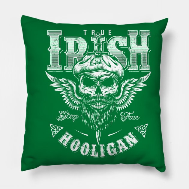 Irish Hooligan St Patricks Celtic Distressed Pillow by redbaron_ict