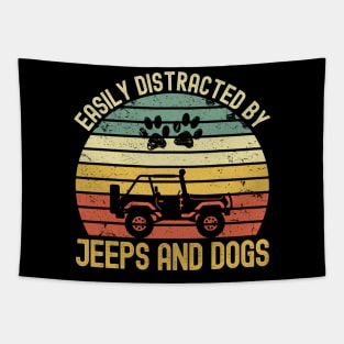 Vintage Jeep Easily Distracted By Jeeps And Dogs Jeep Lover Dog Lover Tapestry