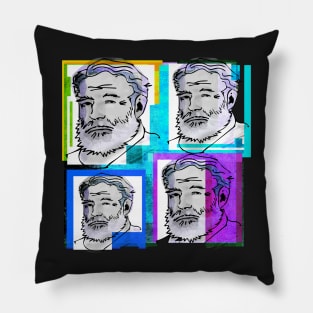 ERNEST HEMINGWAY, 20th Century American novelist, short story writer, journalist. 4-UP COLLAGE ILLUSTRATION Pillow