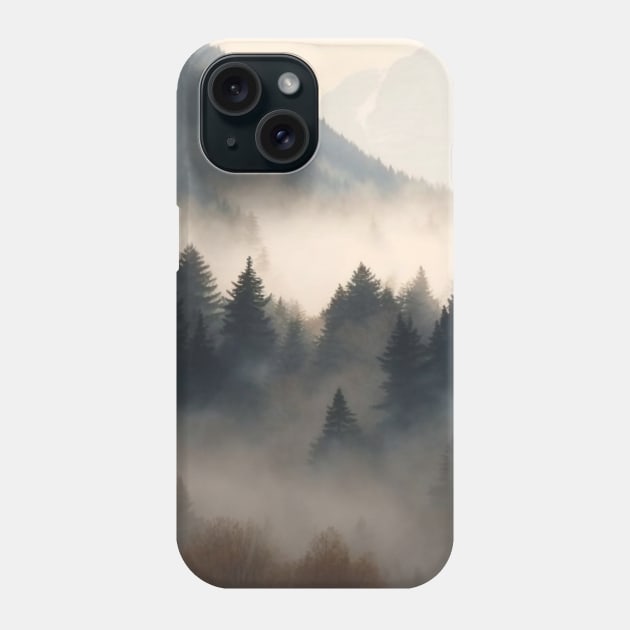 Foggy Mountain Forest Landscape Phone Case by Trippycollage