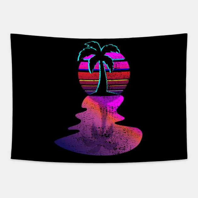 Vintage Style Distressed Palm Tree Sunset Oasis Design Tapestry by Brobocop