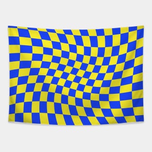 Twisted Checkered Square Pattern - Yellow & Blue Tapestry