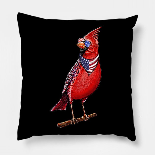 Red Cardinal bird,American cute red bir American flag Pillow by Artardishop