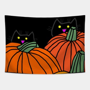 Back Print Two Cats in the Pumpkin Patch Tapestry