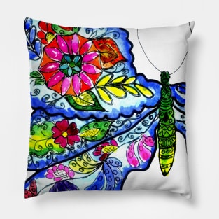 Floral butterfly drawing Pillow