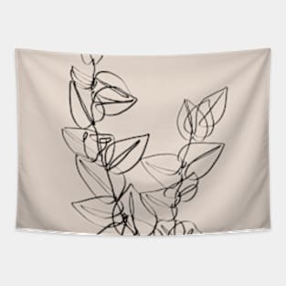 Dark Eucalyptus leaves one line art Tapestry