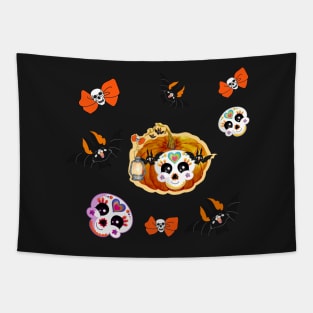 kawaii Halloween face pattern Tapestry