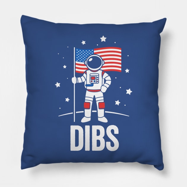 Funny Patriotic Astronaut Claims Dibs on the Moon with an American Flag Pillow by TwistedCharm