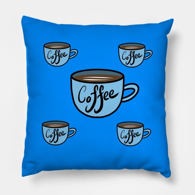 Coffee pattern in blue Pillow by Kcinnik