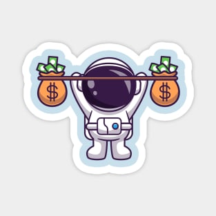 Cute Astronaut Lifting Money Bag Cartoon Magnet