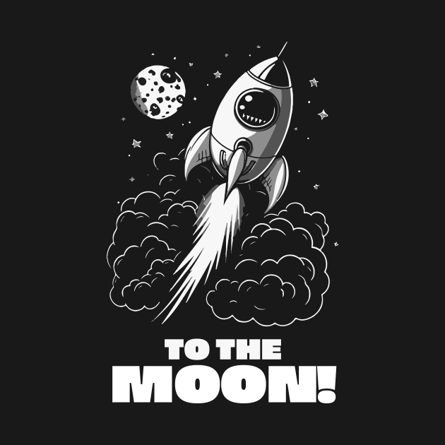 To The Moon! || Black and White Rocket in Space by Mad Swell Designs