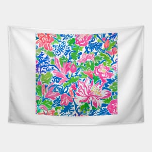 Preppy tiger lilies, peonies and leaves Tapestry