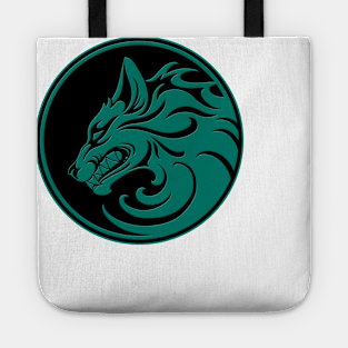 Growling Teal Blue and Black Wolf Circle Tote